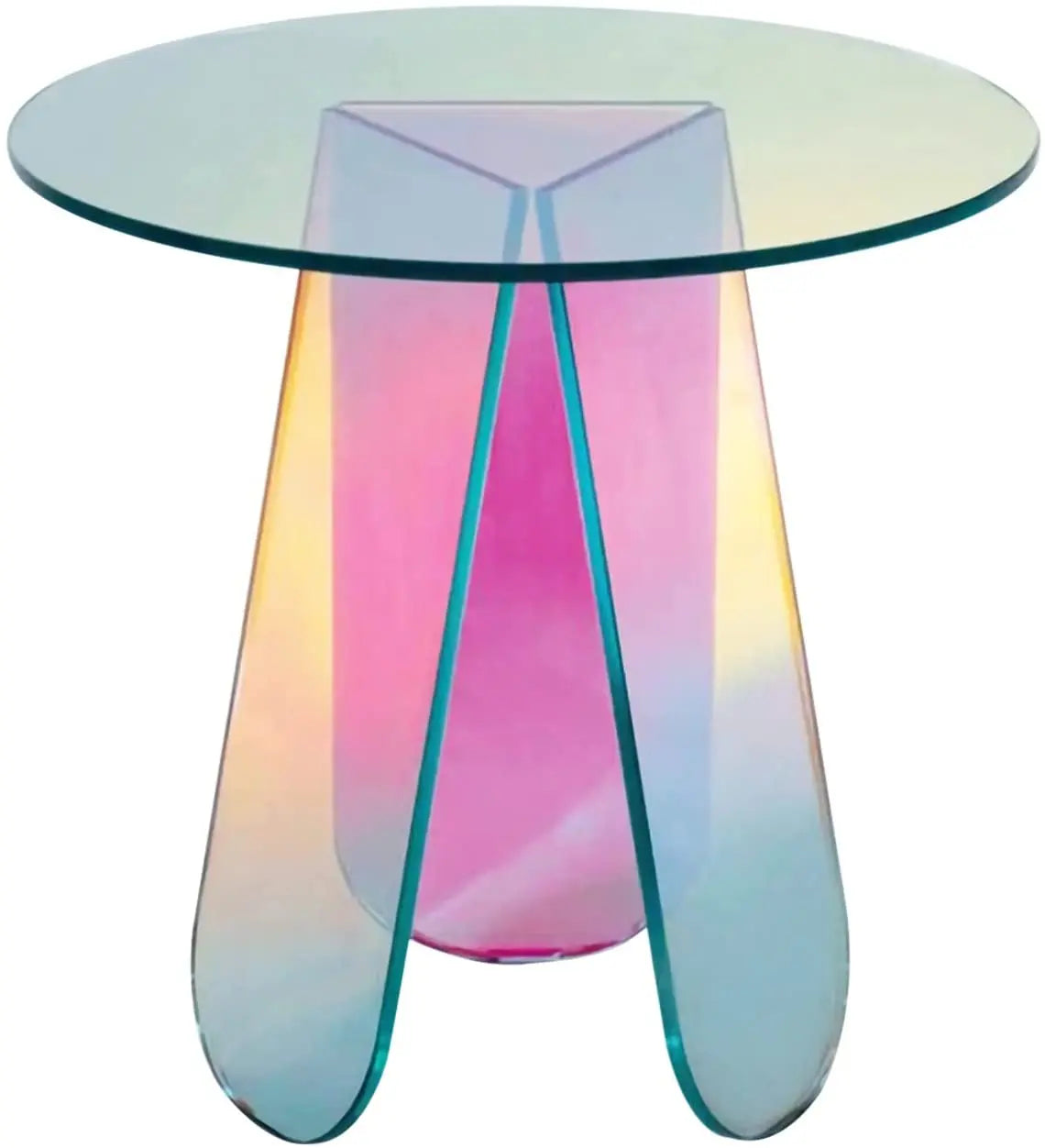 Acrylic Rainbow Color Iridescent Glass End Table 