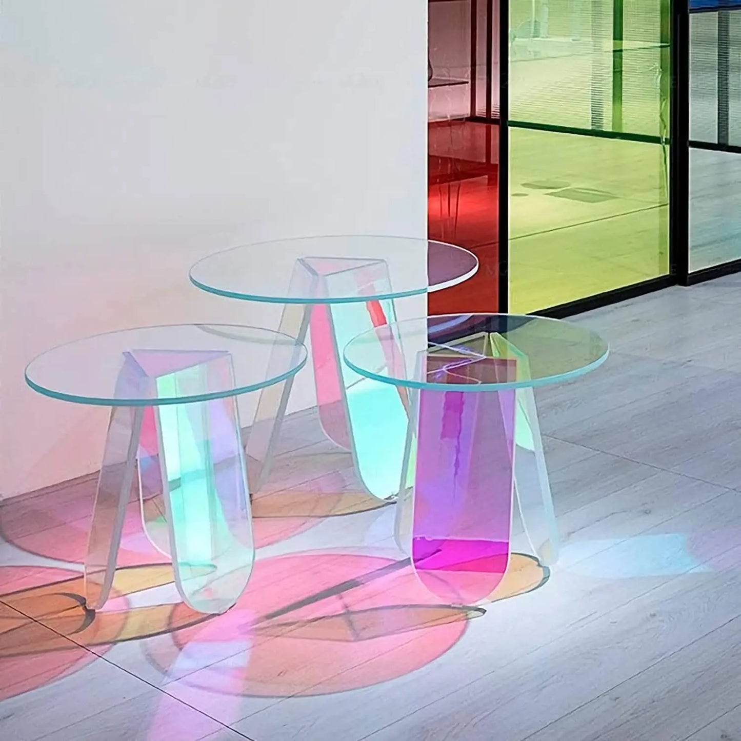 Acrylic Rainbow Color Iridescent Glass End Table 
