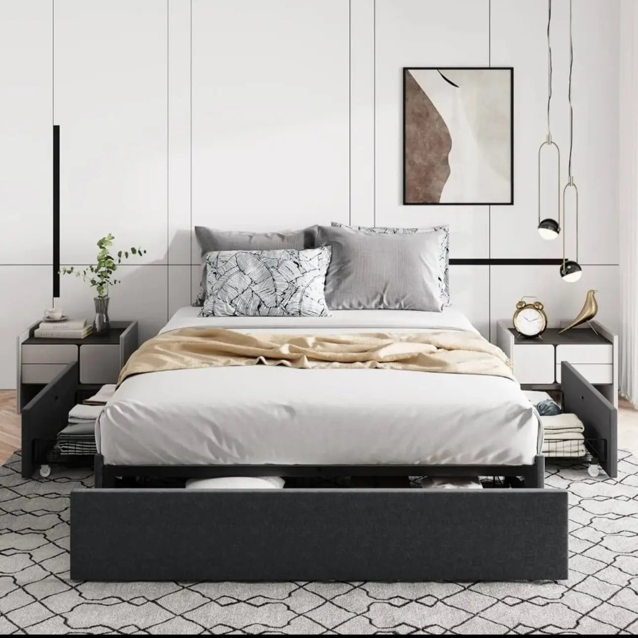Bed Frame with 3 Storage Drawers - HomeTrendsShop