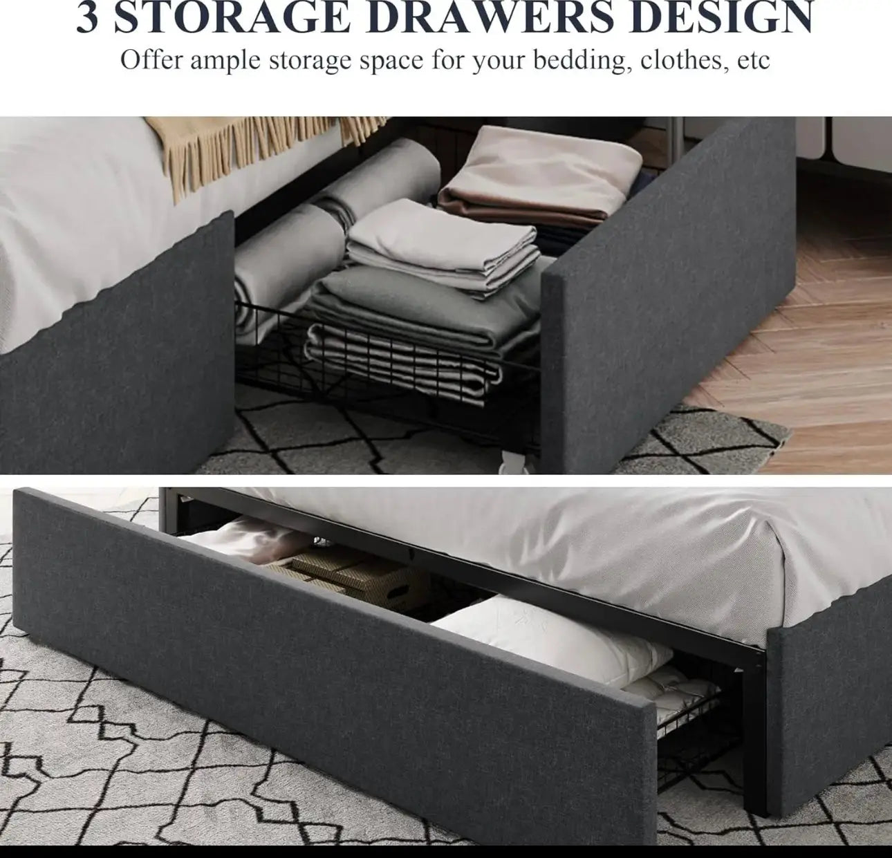 Bed Frame with 3 Storage Drawers 