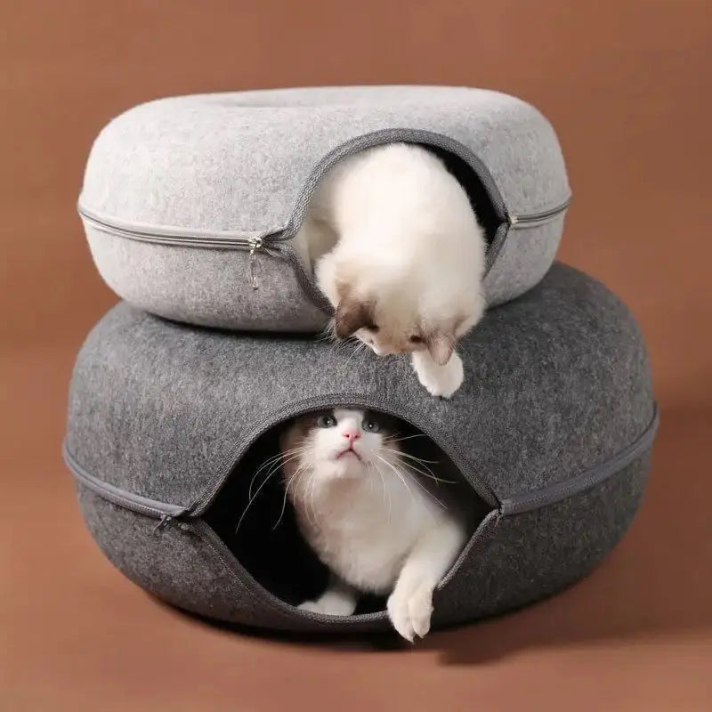 Interactive Tunnel Cat Donut Bed 