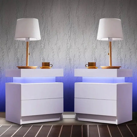 LED Nightstand with 2 Drawers Set of 2 