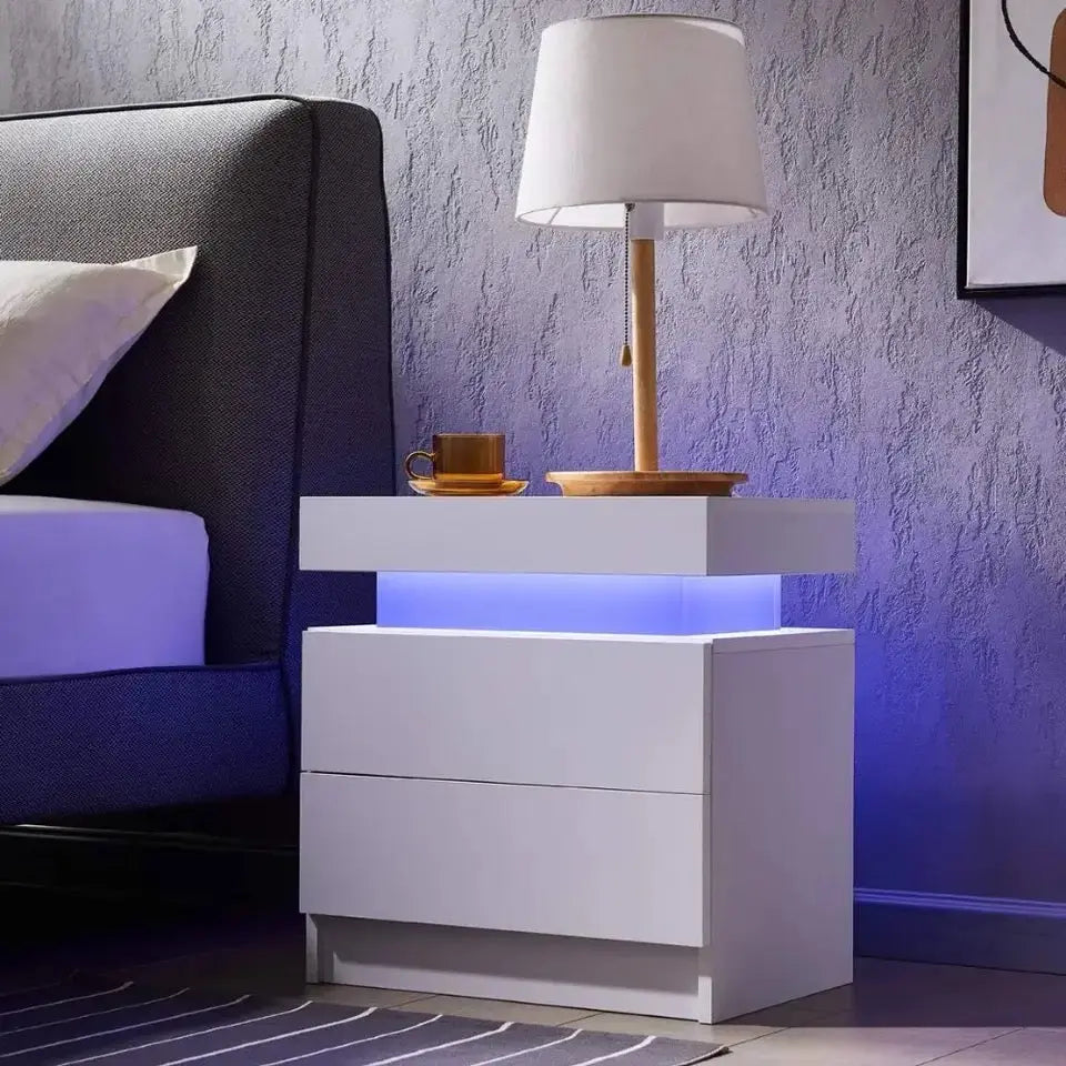 LED Nightstand with 2 Drawers Set of 2 
