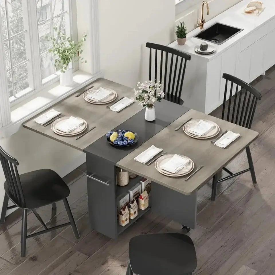 Space Saving Foldable Dining Table - 2 Tiered Extendable Drop Leaf - HomeTrendsShop